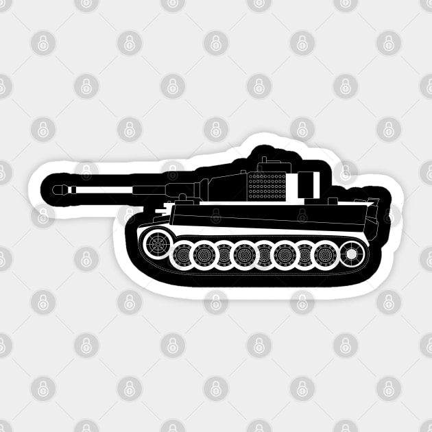 Tiger 1 Tank White Outline Sticker by kindacoolbutnotreally